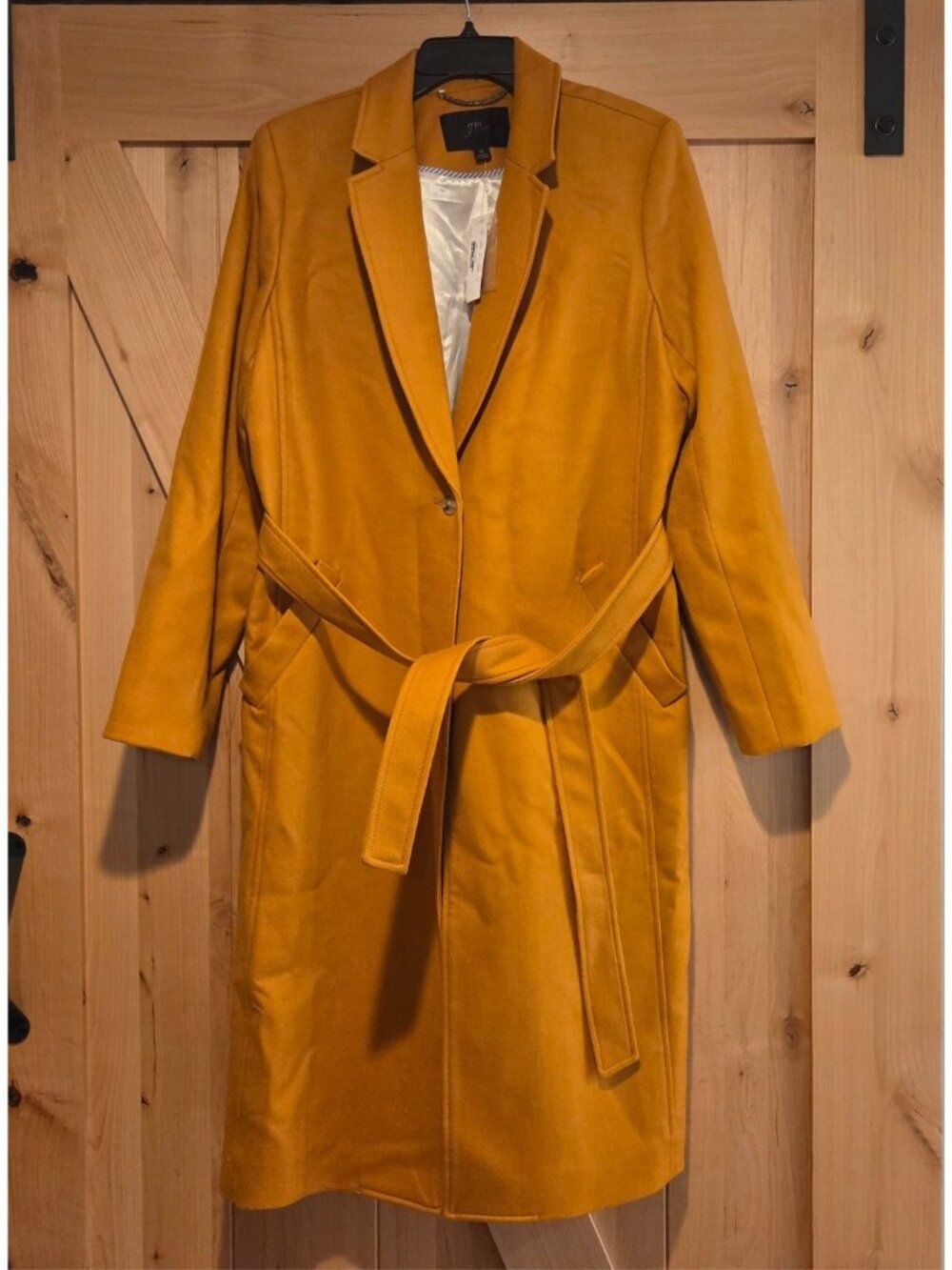 New! J. Crew Size 12 Orange 100% Wool Trench Long Coat Belted Lined Pockets